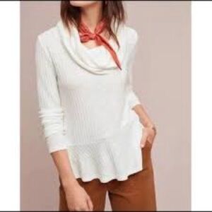 Maeve by Anthropologie Winterscape White Ribbed Cowl Neck Top size Large